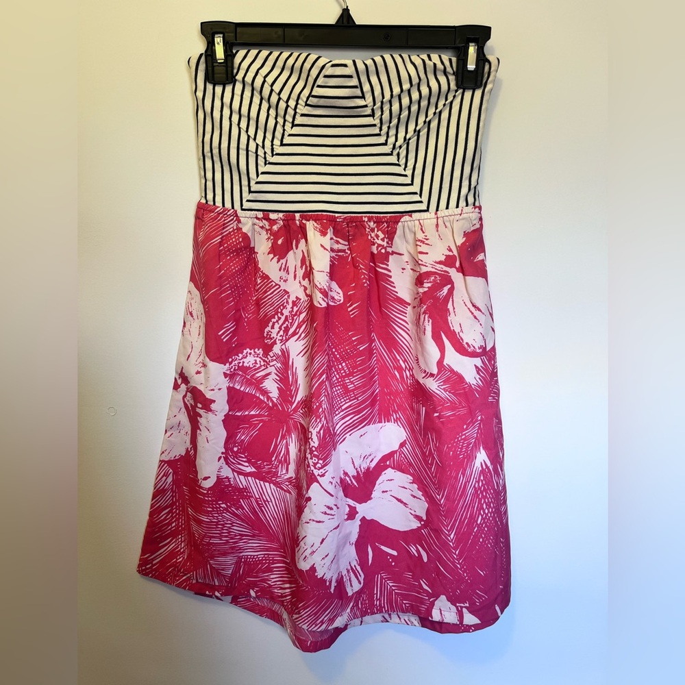 Roxy Black and White Striped Dress with Pink Floral Skirt